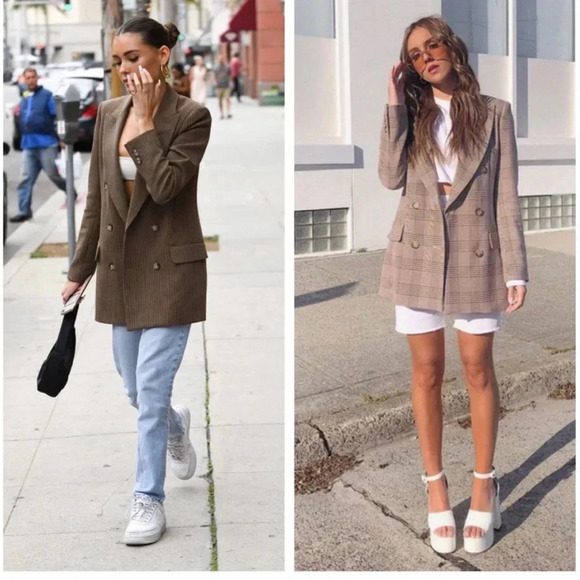 NWT Aritzia Wilfred Womens 00 Margaux Plaid Checkered Black Gray Blazer - Picture 9 of 11